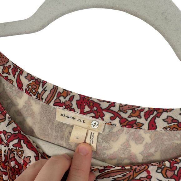 Meadow Rue Anthropologie Orange Floral Roll Tab Sleeve Blouse Boho Womens Large - Picture 3 of 6